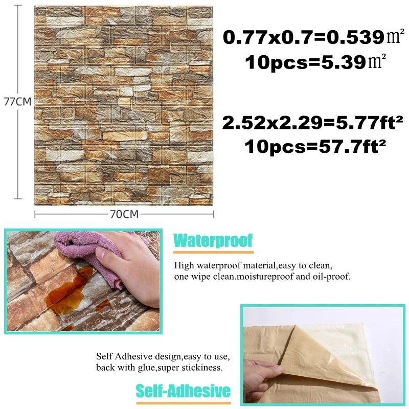 10PCS Self Adhesive 3D Brick W - đánh giá và giá Pvc Panel Background